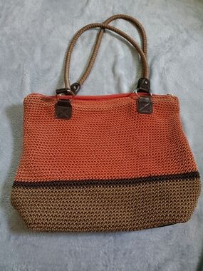 Croft & Barrow Two-Tone Woven Satchel in Rust and Brown